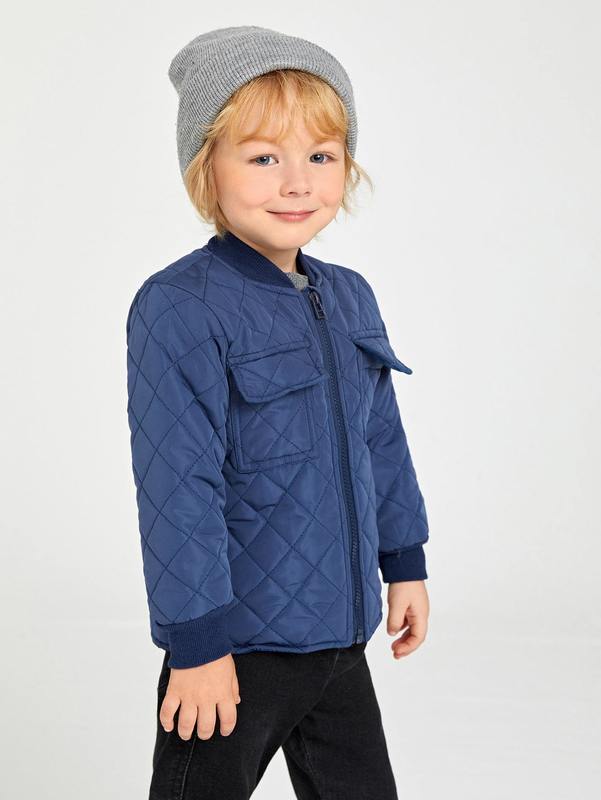 Toddler Boys Flap Pocket Quilted Bomber Jacket SHE