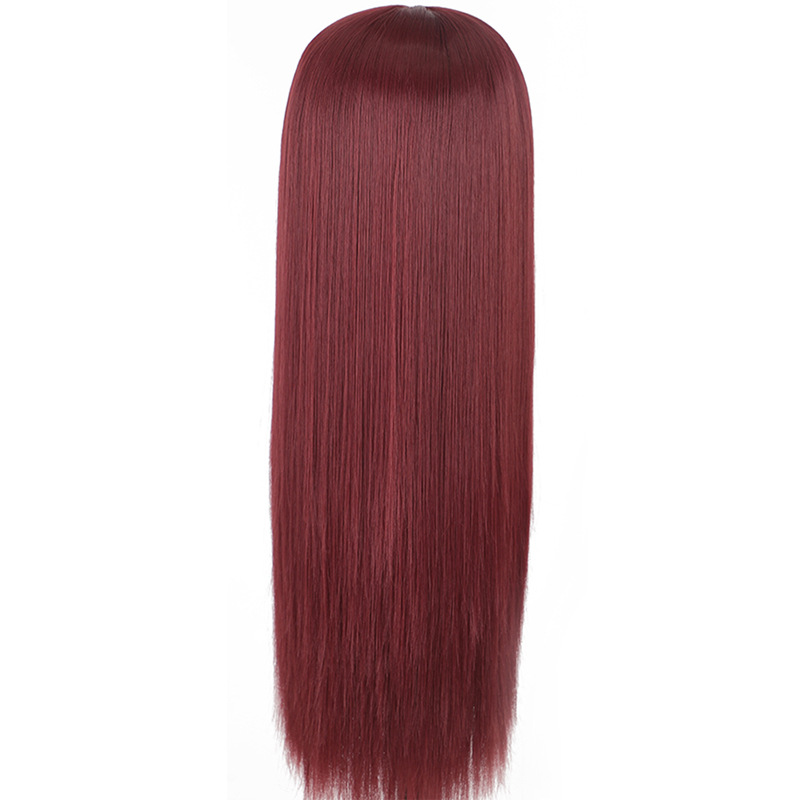 Long Straight High Temperature Fiber Lace Front Wine Red wig for woman