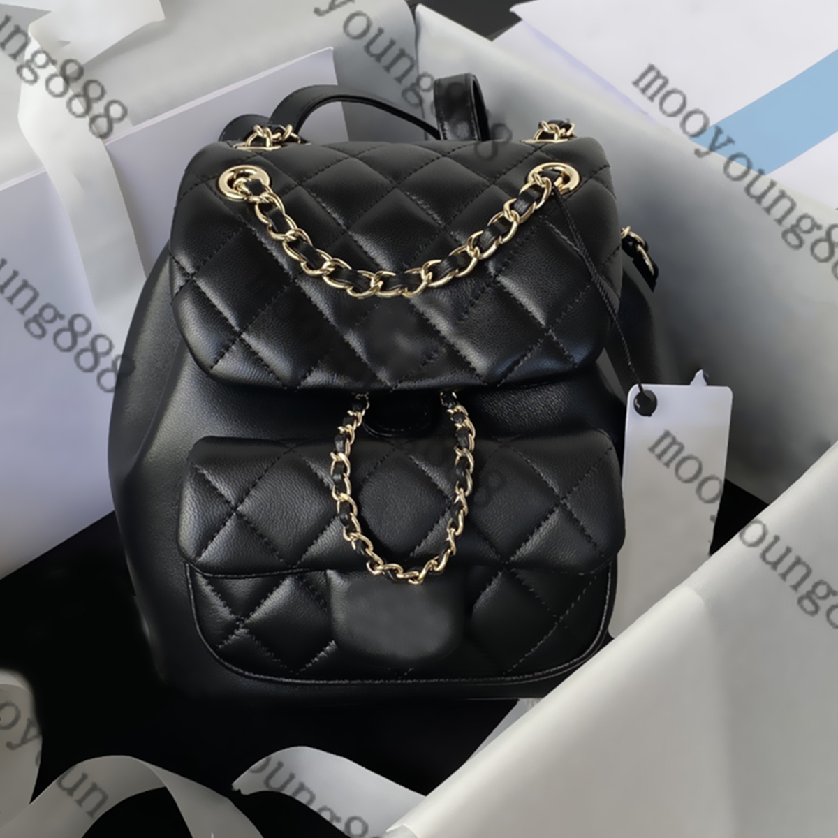 12A Upgrade Mirror Quality Designer Women Mini Backpack Black Lambskin Quilted Flap Bags Classic Double Gold Chain Shoulder Box Bag Genuine Leather Clutch Handbags