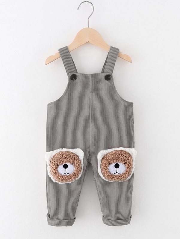 Baby boy corduroy Cartoon Bear strap Jumpsuit SHE