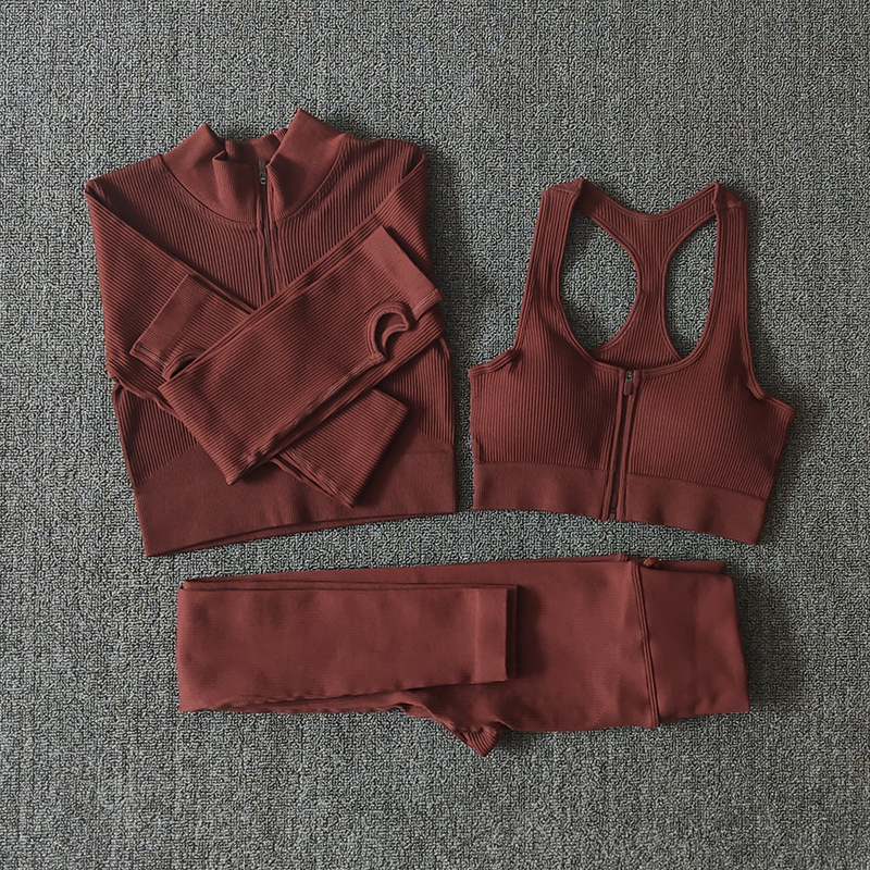 Seamless Yoga Set Zipper Long Sleeve Sport Suit Drawstring High Waist Gym Leggings Workout Clothes For Women Sportswear 220428