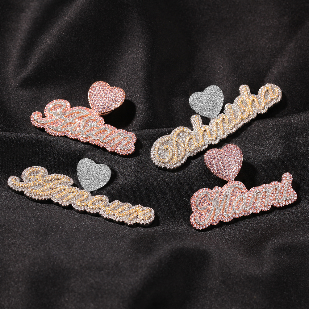 Custom Name Necklace Letters Heart Buckle Iced Out White Pink CZ Pendant Tennis Chain Hiphop Jewelry