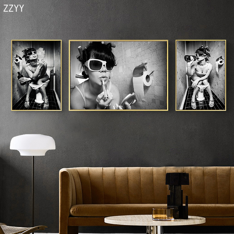 Black and White Bar Bathroom Wall Decoration Paintings Smoking and Drinking Girl Poster Retro Wall Pictrue for Toilet Home Decor
Black and White Bar Bathroom Wall Decoration Paintings Smoking and Drinking Girl Poster Retro Wall Pictrue for Toilet Home Decor