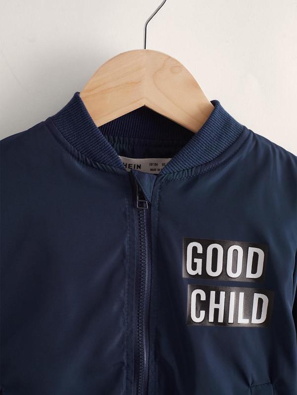 Toddler Boys Letter Graphic Zipper Bomber Jacket SHE