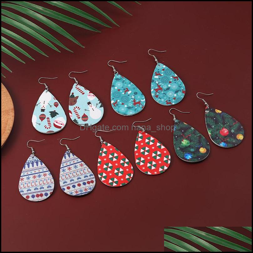 Charm Earrings Jewelry New Christmas Pu Leather Snow Man Tree Dangle Earring For Women Bohemian Vintage Teardrop Fashion Drop Delivery 2021
