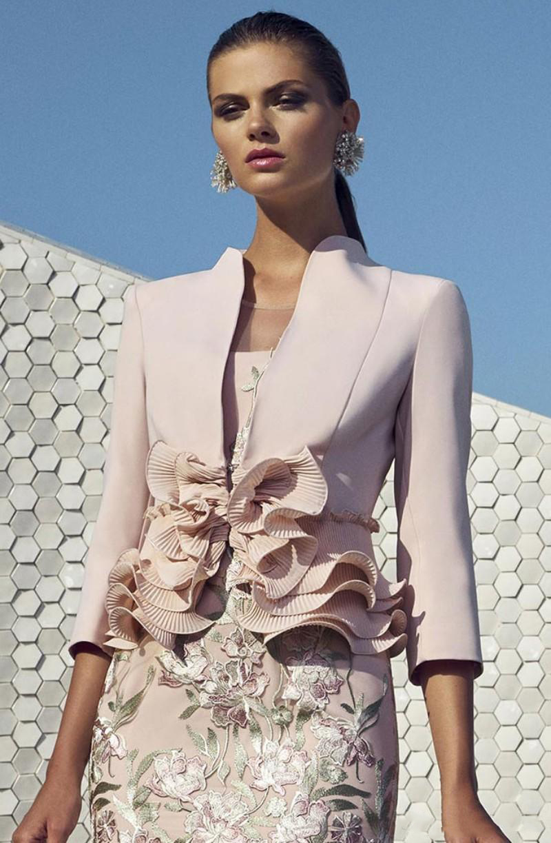 Carla Ruiz Chic Mother Of Bride Suits Dresses With Jacket Appliqued Knee Length Wedding Guest Dress for Mother 3/4 Long Sleeve Gowns