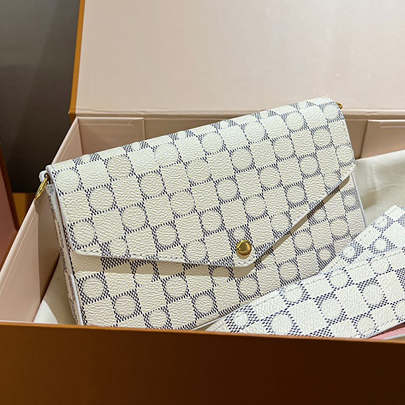 Checkered Purse Crossbody Bags Chain Shoulder Bag 3ps Women Flap Envelope Handbag Wallets Card Holder Gradient Letter Genuine Leather Hardware Hasp Two Straps