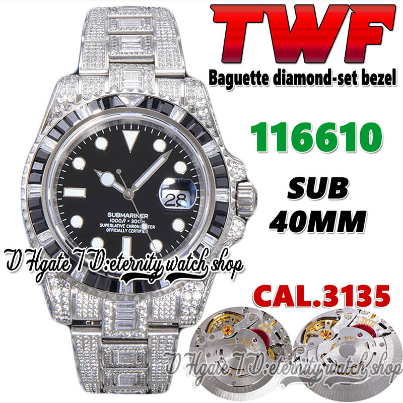 2022 TWF 116610 126610 Cal.3135 A3135 Automatic Mechanical Mens Watch Baguette diamond-set Bezel Black Dial 904L Steel Iced Out Diamonds Bracelet Eternity Watches, Watch waterproof cost
2022 TWF 116610 126610 Cal.3135 A3135 Automatic Mechanical Mens Watch Baguette diamond-set Bezel Black Dial 904L Steel Iced Out Diamonds Bracelet Eternity Watches, Watch waterproof cost