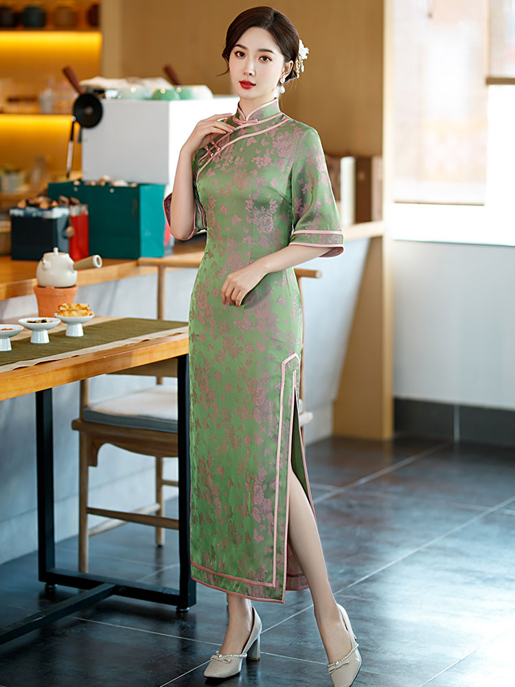 Traditional ethnic clothing Women cheongsam Robe elegant Asian Costume Half sleeve Dress classical oriental Vestidos