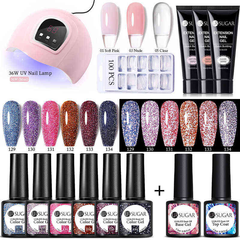 Nail Gel Toy Reflective Glitter Set Extension with Uv Led Lamp Laser Soak Off Manicure s Art Design Kits 0328
