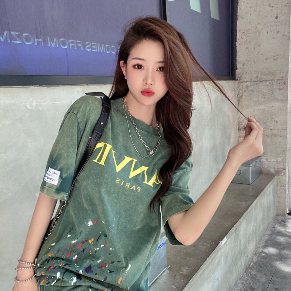 Cotton Round Neck Loose Printing Casual Spring and Summer Hand-painted Splash lanvin Ink Wash Fabric Short-sleeved T-shirt, Green
Cotton Round Neck Loose Printing Casual Spring and Summer Hand-painted Splash lanvin Ink Wash Fabric Short-sleeved T-shirt, Green