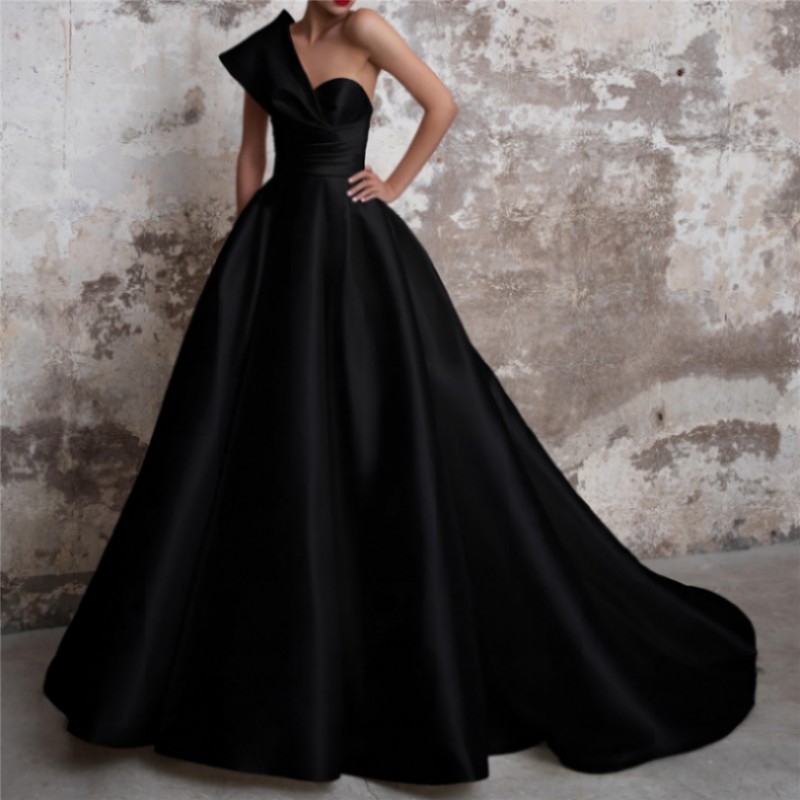 Elegant Satin Evening Prom Dresses Long 2022 Black Formal Gowns One Shoulder Abiye Gece Elbisesi Robes De soirée Vestidos Festa 2022
