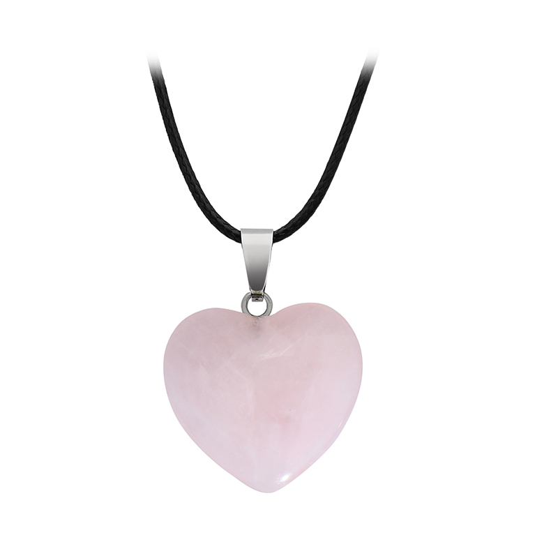 Natural Crystal Stone Pendant Necklace Hand Carved Creative Heart Shaped Gemstone Necklaces Fashion Accessory Gift With Chain 20MM 25MM