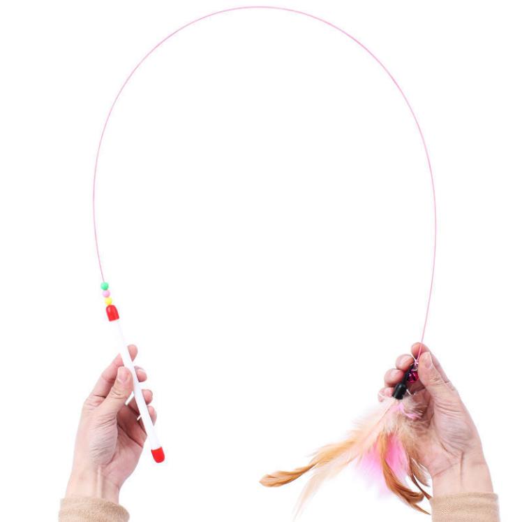 Cat Feather Wand Toy Steel Wire Bell Interactive Pet Kitty KittenTraining Exerciser Teaser Stick Replacement Heads