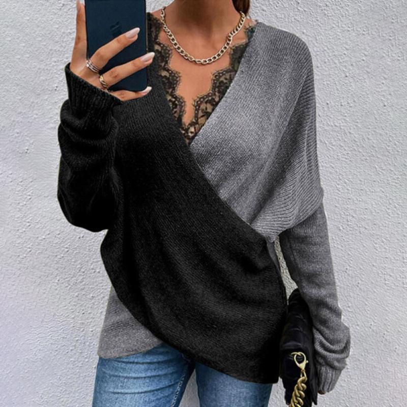 Women' Blouses & Shirts Autumn Winter Women Colorblock Contrast Lace V-Neck Wrap Sweater Long Sleeve Oversized Pullover Tops Loose Casual, Grey
Women' Blouses & Shirts Autumn Winter Women Colorblock Contrast Lace V-Neck Wrap Sweater Long Sleeve Oversized Pullover Tops Loose Casual, Grey
