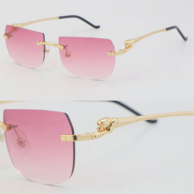 2022 New Model Fashion Cheetah series Metal Rimless Sunglasses 18K Gold Pink Lens Male and Female Sun Glasses Design Cat eye Frames Men Frame Size:57-18-140MM
2022 New Model Fashion Cheetah series Metal Rimless Sunglasses 18K Gold Pink Lens Male and Female Sun Glasses Design Cat eye Frames Men Frame Size:57-18-140MM