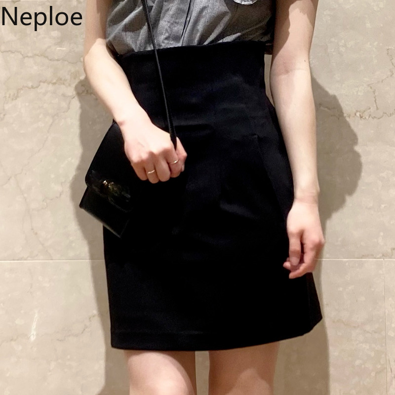 Neploe Solid Empire Slim Folds Above Knee Sexy Mini Skirts Summer Womens Faldas Fashion Temperament Japan Style Jupe 220701