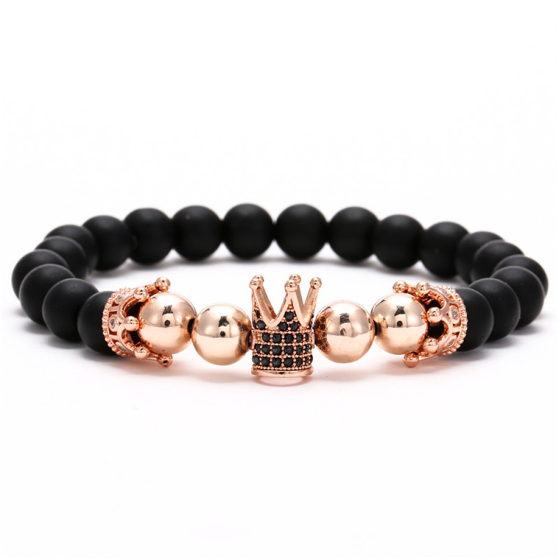 Classic Design CZ King Crown Charm Bracelet Handmade Stretch 8mm Natural Stone Copper Beads Bracelets Jewelry
