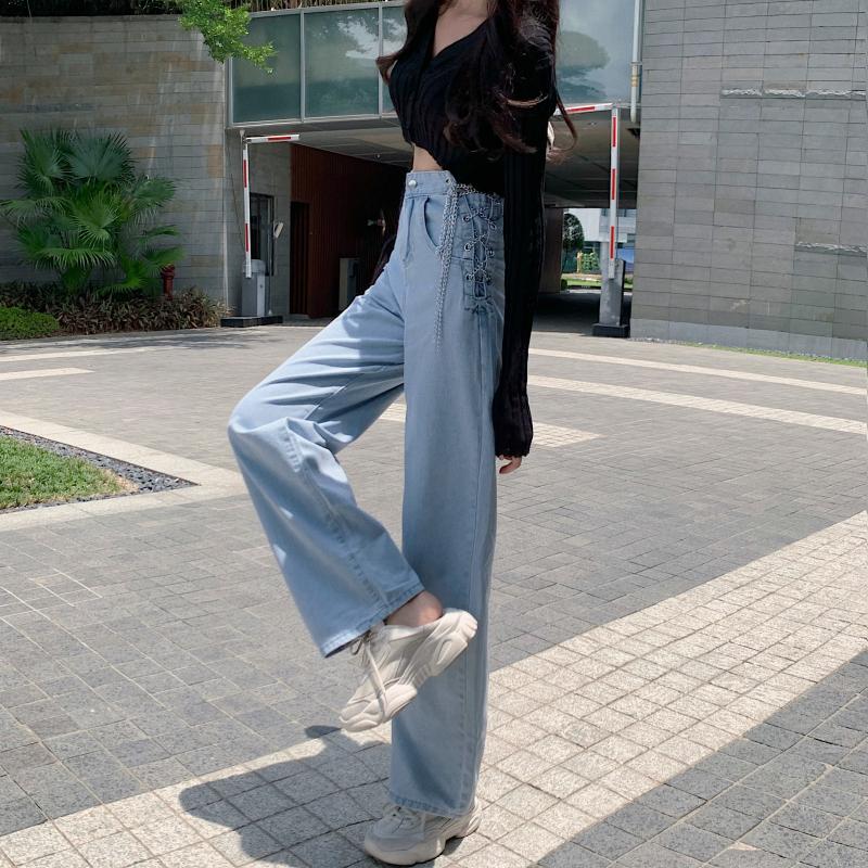 Women' Jeans Woman High Waist Hollow Out Chain Design Wide Leg Straight Pants Loose Comfortable Casual Denim Clothing Harem, Blue
Women' Jeans Woman High Waist Hollow Out Chain Design Wide Leg Straight Pants Loose Comfortable Casual Denim Clothing Harem, Blue