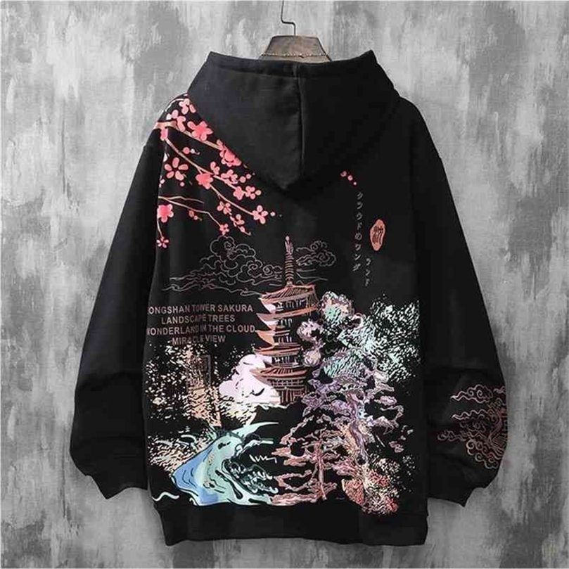 men hoodie plus velvet trend Harajuku style autumn and winter clothes loose hip-hop japanese streetwear couple Ulzzang hooded 210730