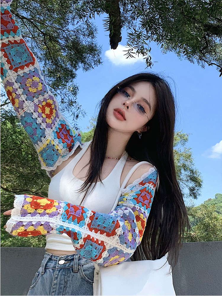 Autumn Women Hollow Out Vintage Printing Knitted Cardigan Sweater Loose Long Sleeve Thin Section Knitwear Open Stitch Coat W220817