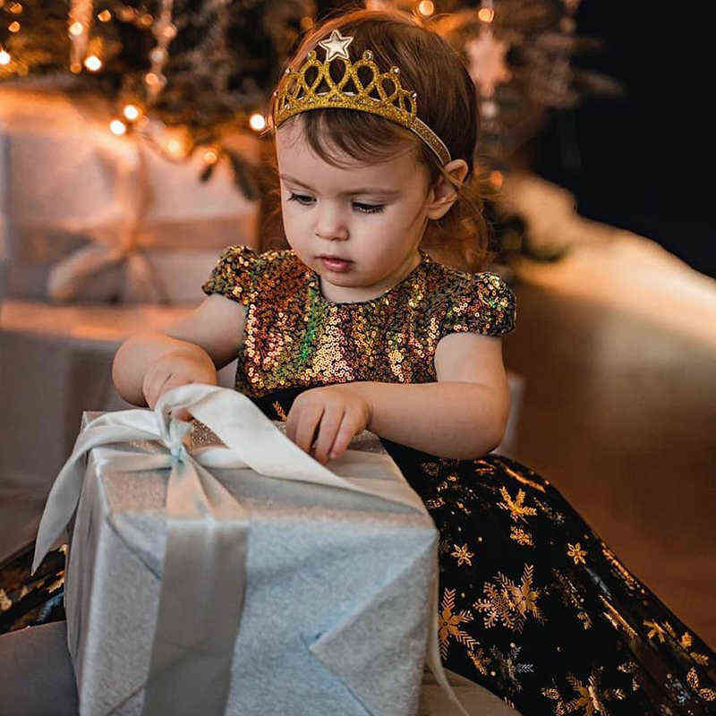 Girls Golden Sequin Shiny Tutu Dress Kids Snowflake Christmas Princess Costume for Evening Children Birthday Party Clothes 4-10T Y220510