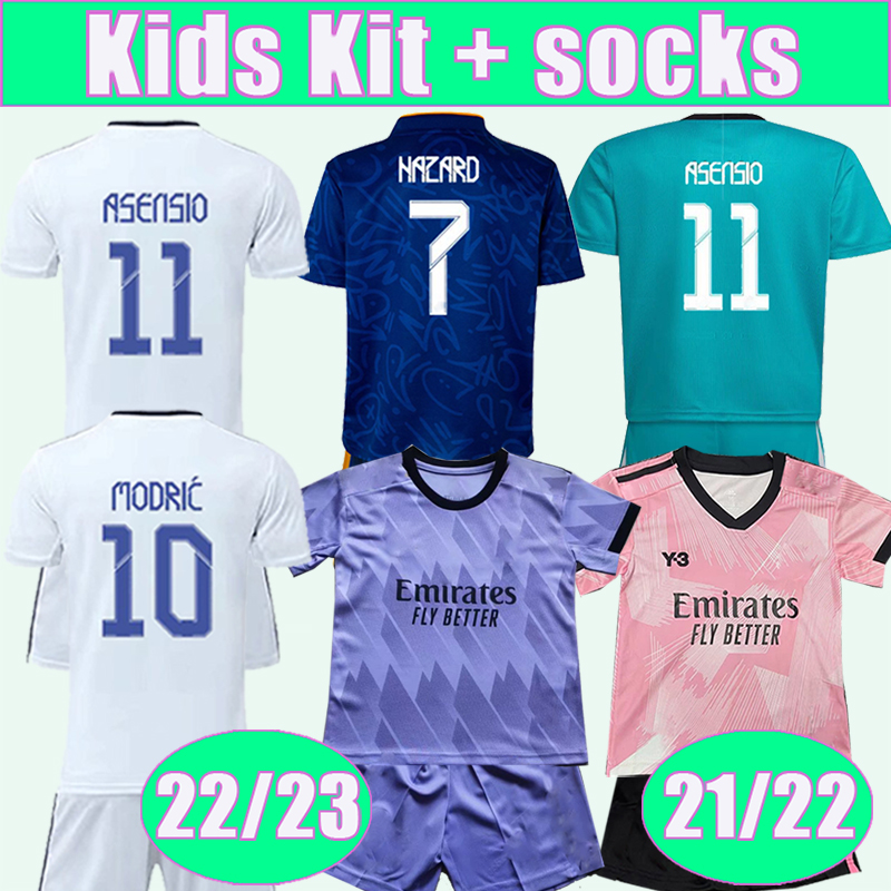 22 23 HAZARD BENZEMA ISCO Kids Kit Soccer Jerseys MODRIC MARIANO KROOS ASENSIO ALABA Home White Away Blue Child Y3 Goalkeeper Football Shirt Uniforms, Tz7120 21 22 3rd no socks
22 23 HAZARD BENZEMA ISCO Kids Kit Soccer Jerseys MODRIC MARIANO KROOS ASENSIO ALABA Home White Away Blue Child Y3 Goalkeeper Football Shirt Uniforms, Tz7120 21 22 3rd no socks