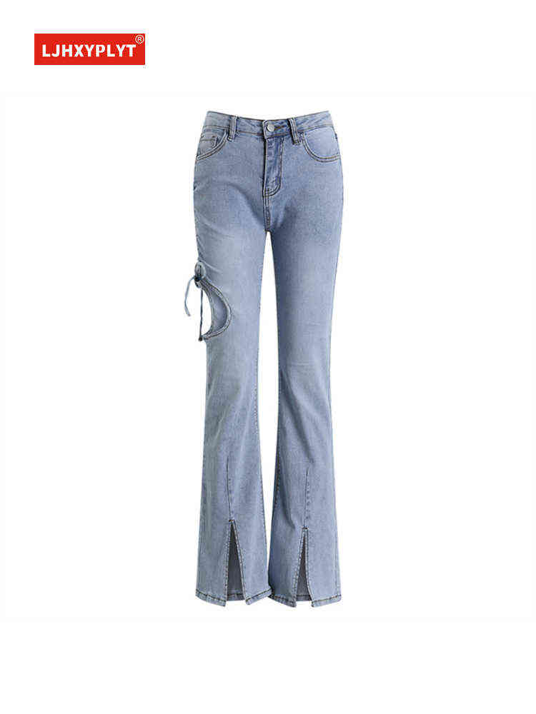 Lacing Hole Blue Jeans Women's Summer New High-waisted Slit Mopping Loose Micro Flared Plain Trousers Female Casual Denim Pants T220728
Lacing Hole Blue Jeans Women's Summer New High-waisted Slit Mopping Loose Micro Flared Plain Trousers Female Casual Denim Pants T220728