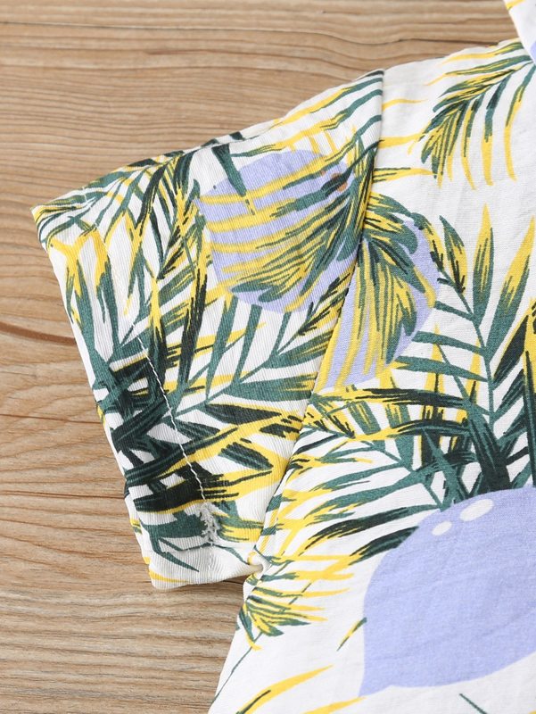 Baby boy leaf bow collar shirt Jumpsuit shorts SHE