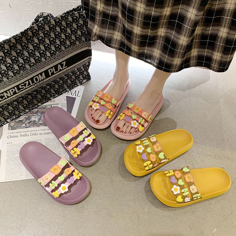 Sandals Summer Women's Fashion Cute Cartoon Home Thick Bottom Bath Comfortable Non-Slip Beautiful All-Match Beach Slippers