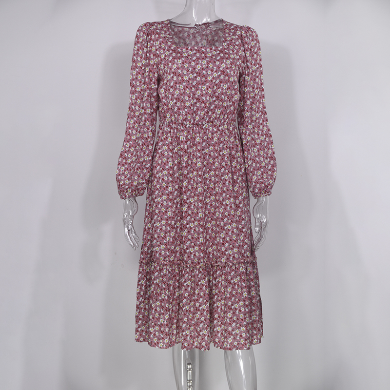 Women Long Dress Autumn Winter Sleeve Elegant Ladies Flower Square Collar Dresses Party Black Clothes For Woman 220331