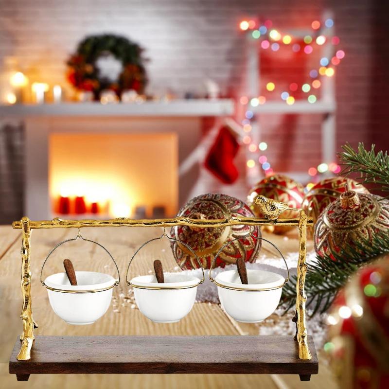 Dishes Plates Gold Branch Snack Bowl Stand Christmas Candy Decoration Display Home Party