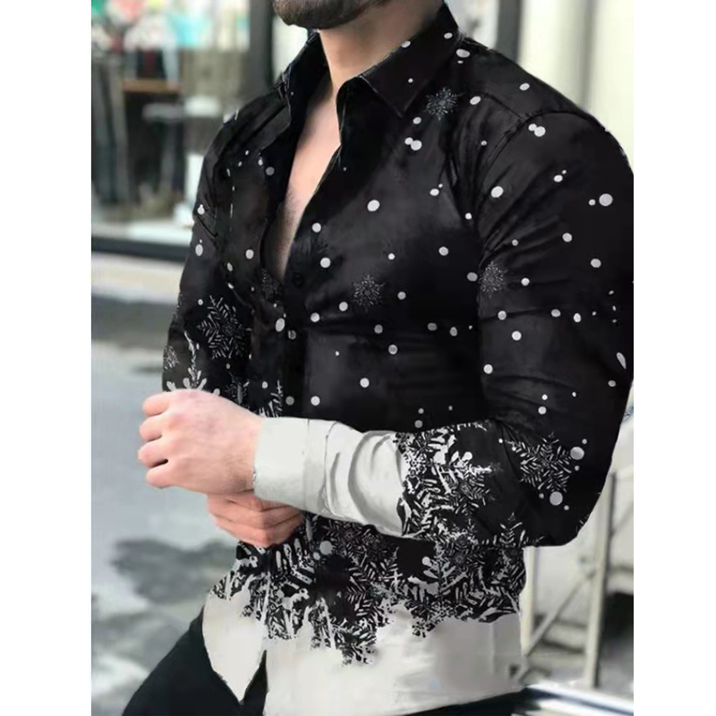 Men's Slim Shirt Autumn Casual Turn-down Collar Streetwear Fashion Together Printed Long Sleeve Oversize For Men Tops 220322