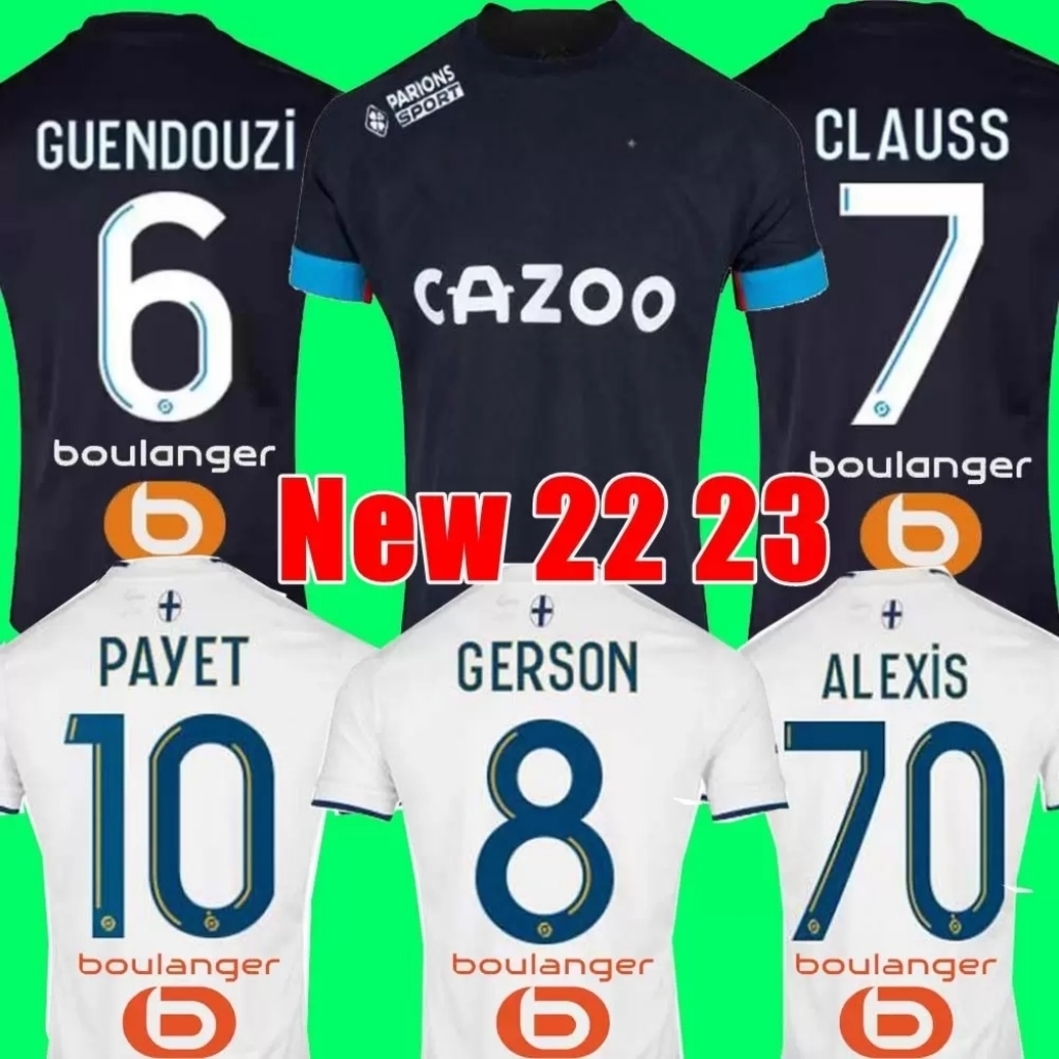 ALEXIS 22 23 Olympique De Marseilles soccer jersey PAYET 2022 2023 OM GERSON MILIK GUENDOUZI Away maillot de foot KAMARA football shirt UNDER men kids kit set uniform, Adult home+patch1