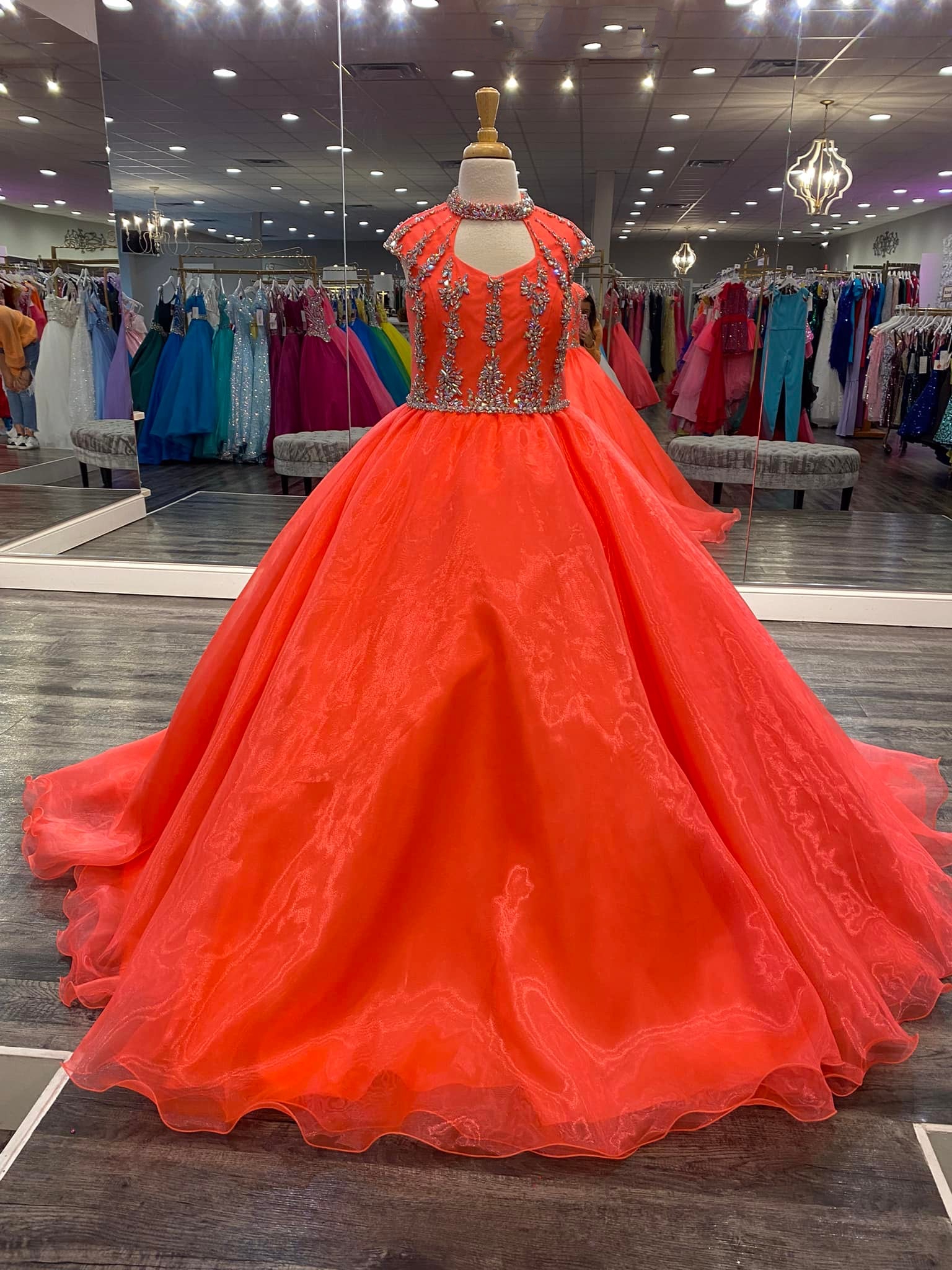 High Collar Girl Pageant Dress 2022 Ballgown Crystals Organza little Kid Birthday Formal Party Gown Toddler Teens Preteen Floor-Length Little Miss Ora
