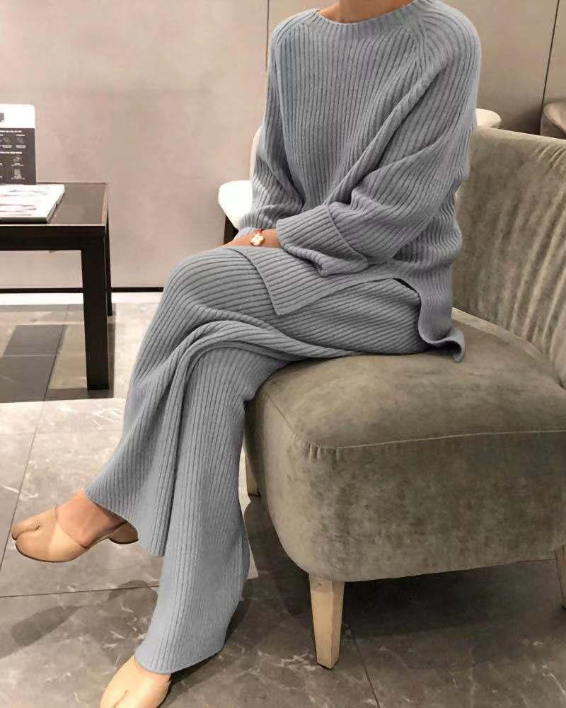 Women' Two Piece Pants Knitted Sweater Suit Women Autumn Winter Fashion Solid Elegant Loose Pullover Tops Wide Leg Soft Homewear 2 Pieces, Gray
Women' Two Piece Pants Knitted Sweater Suit Women Autumn Winter Fashion Solid Elegant Loose Pullover Tops Wide Leg Soft Homewear 2 Pieces, Gray