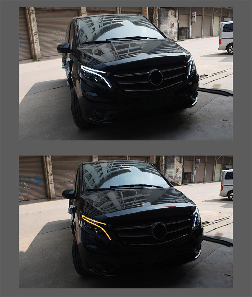 LED Headlight For Benz Vito 20 13-20 22 W447 DRL Bi-Xenon Lens LED Crystal Angel Eyes Turn Signal Front Lamp
