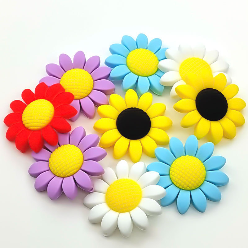 5pcs Sunflower Silicone Teether Beads Food Grade Rodents for DIY Baby Teething Pacifier Chain Pendant Accessories Gifts 220507