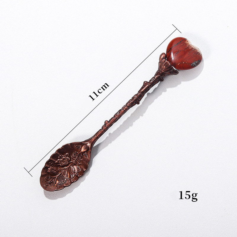 Natural Healing Crystal crafts love heart coffee Spoon Polished Reiki Chakra Gem Long Handle Stirring Small Spoon with white gift box