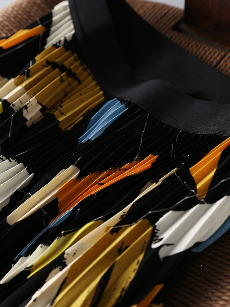 TIGENA Women Midi Skirt Fall Winter Korean Casual Beautiful Print A Line High Waist Pleated Long Female Ladies 220317