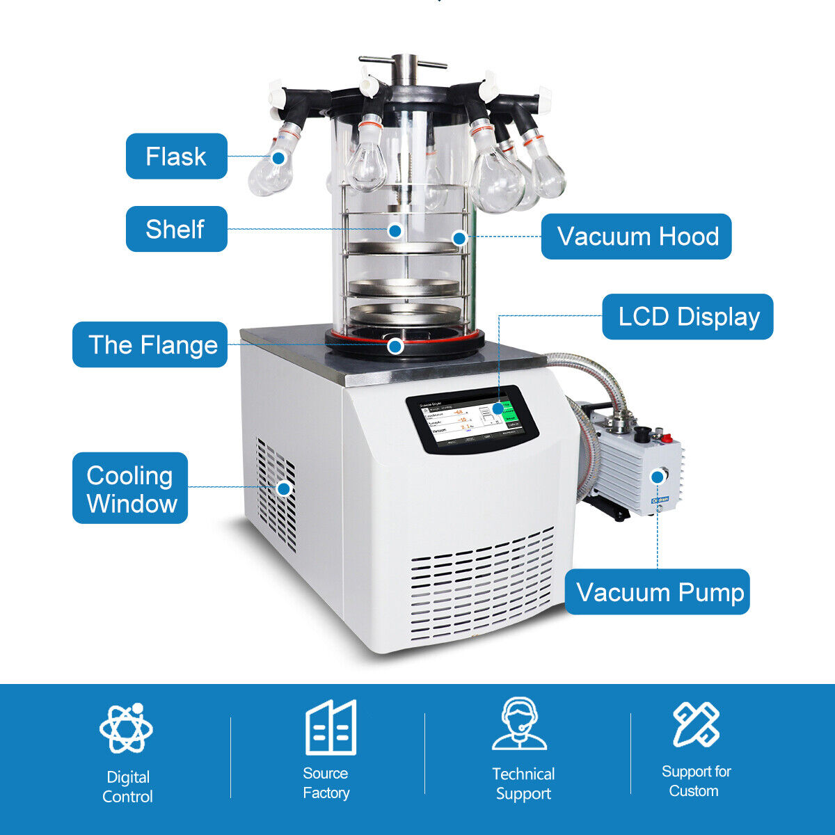 ZZKD Lab Supplies -60 Celsius Freeze Dryer Small Ordinary Multi Manifolds Vacuum Sublimation Dryer