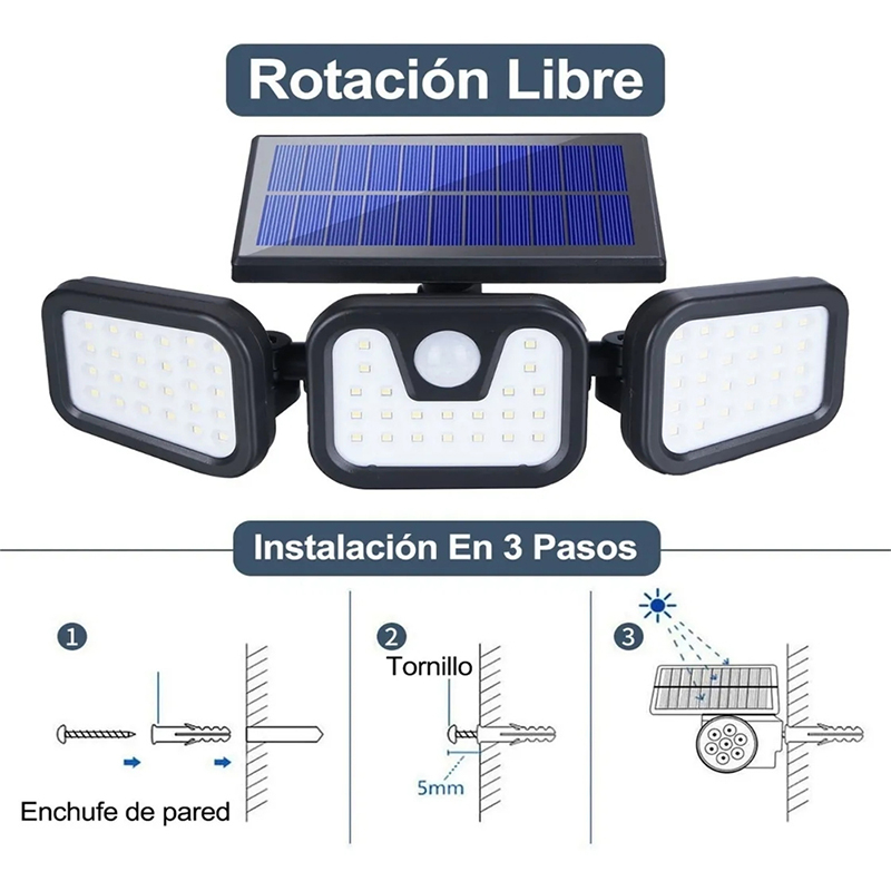 74 LED Solar PIR Motion Sensor Light 3 Sides Illumination Wireless with 270 degree Wide Angle IP65 Waterproof Street Lights