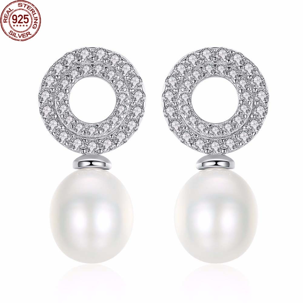 Stud Stylish 925 Sterling Silver 6mm Natural Freshwater Pearl Earrings for Wom