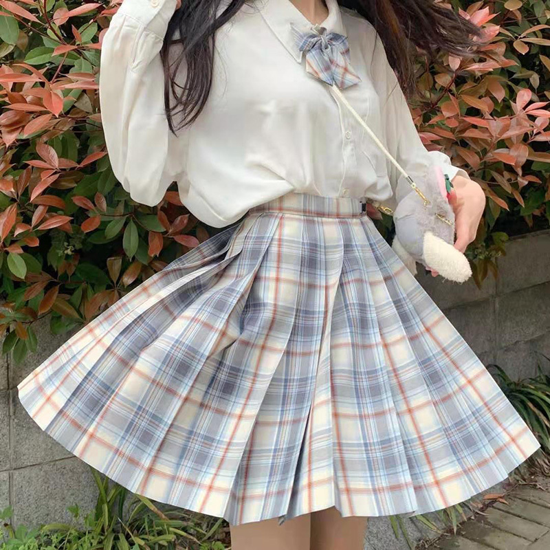 Women Pleated Skirts Japanese School Uniform High Waist Sexy Cute Mini Plaid Skirt Summer JK Students Clothes 17 Color 220317
