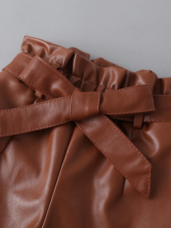 Toddler Girls Ribbed Knit Puff Sleeve Top & Paperbag Belted Pants SHE