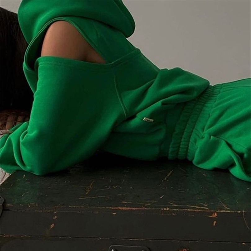 Women Solid Sets Hoodie Off Shoulder Sweatshirts And Pant Suit Female Fashion Tracksuits Two Piece Sets 220817