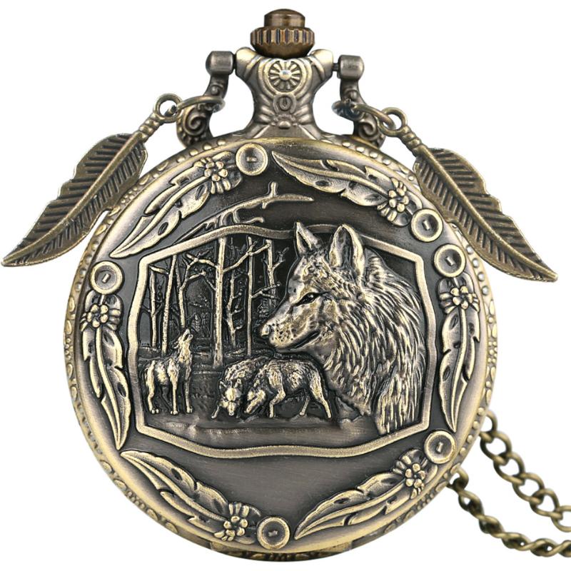 Pocket Watches Bronze Wolf Antique Quartz Watch Charm Leaf Pendant Accessory Clock With Chain
Pocket Watches Bronze Wolf Antique Quartz Watch Charm Leaf Pendant Accessory Clock With Chain
