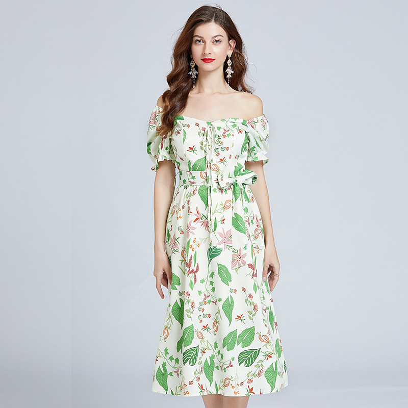 Summer Fashion Women Flower Printed Dress Square Neck Short Sleeve Sashes Sliming Empire Vestidos Beach Holiday Dresses, As picture
Summer Fashion Women Flower Printed Dress Square Neck Short Sleeve Sashes Sliming Empire Vestidos Beach Holiday Dresses, As picture