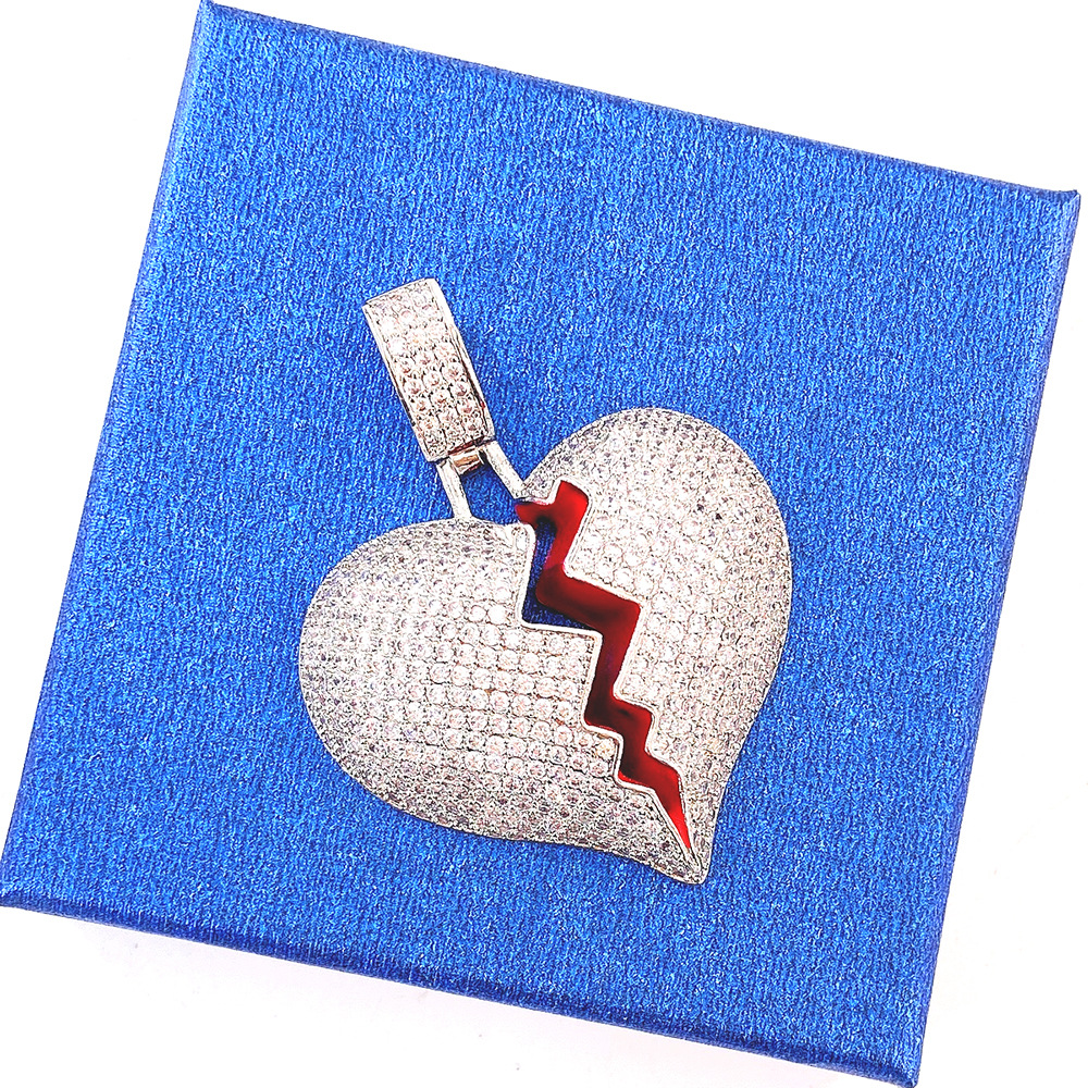 Heart Full Cubic Zirconia Pendant Necklaces Twisted Chain Rapper Mens Hip Hop Jewelry Necklace Gold Silver Miami Hiphop ALIN0008