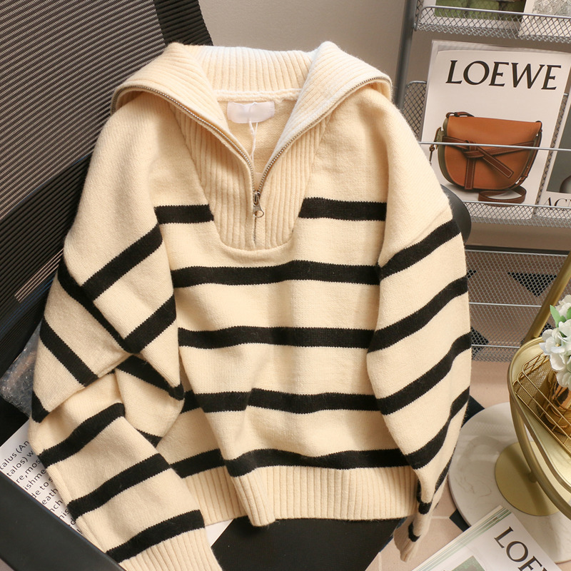 Women's Korean Style Retro Sweater Autumn And Winter College Style Polo High Collar Chic Pullover Thick Striped Coat Knitted Top 220816, Beige
Women's Korean Style Retro Sweater Autumn And Winter College Style Polo High Collar Chic Pullover Thick Striped Coat Knitted Top 220816, Beige